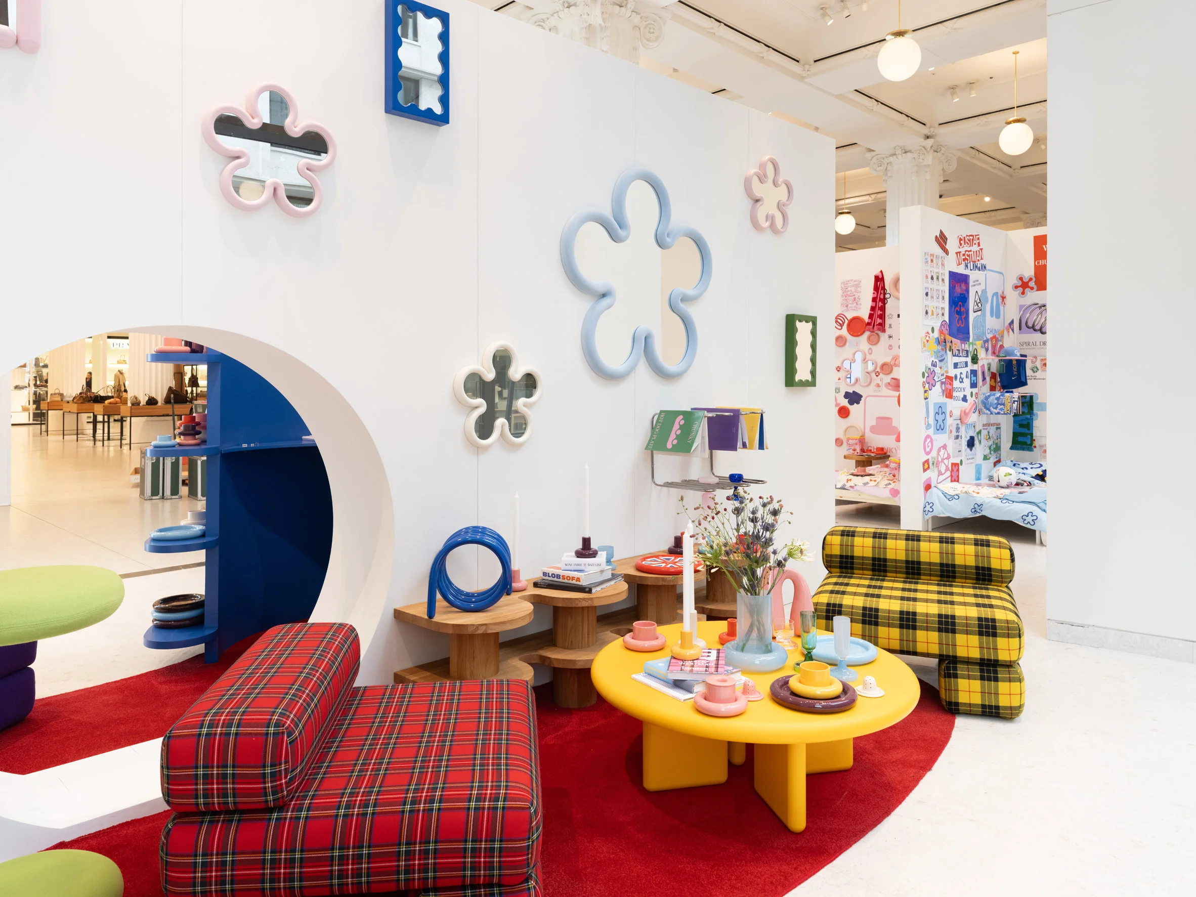 Tartan sofa and colourful furniture