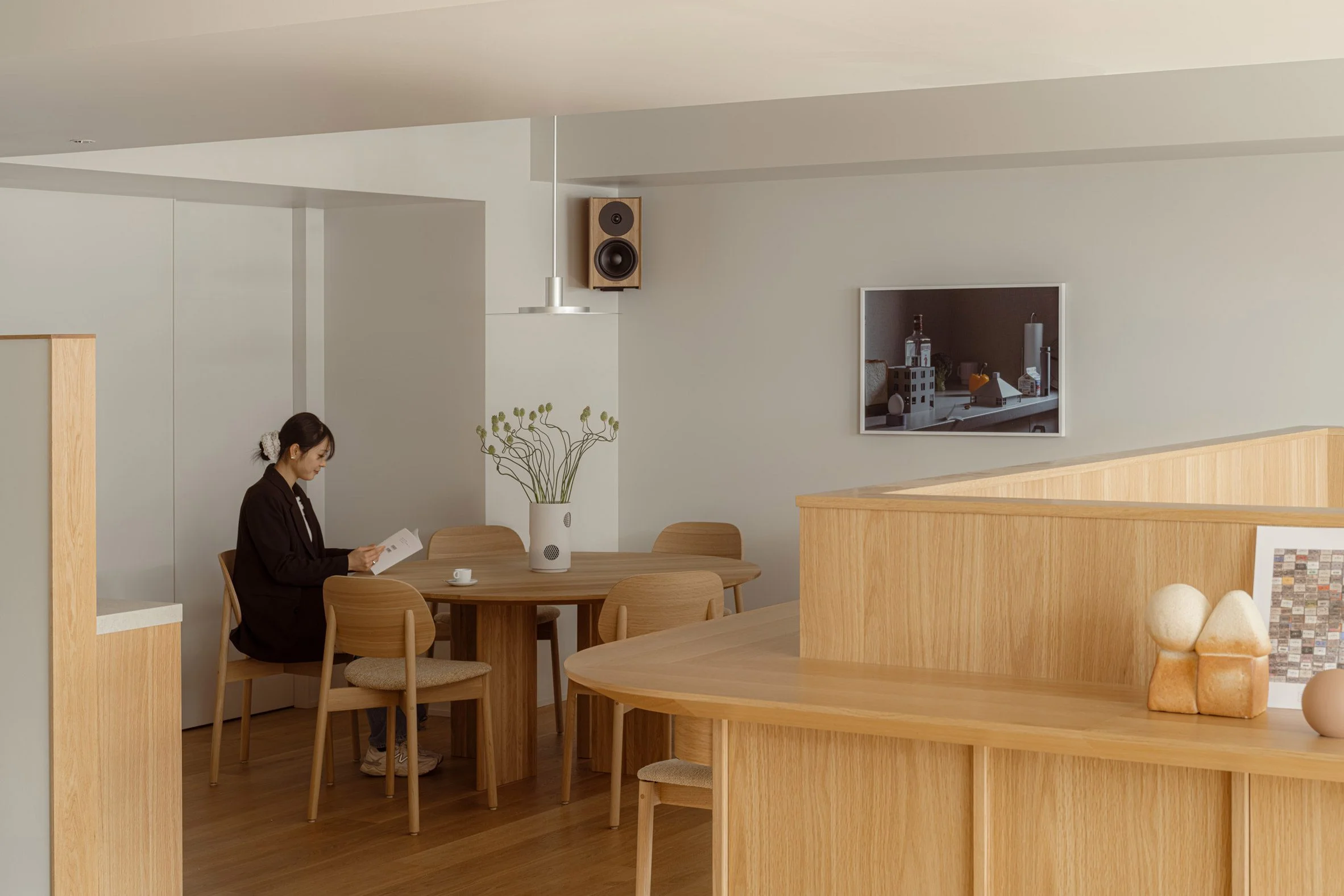 Wooden furniture in cafe