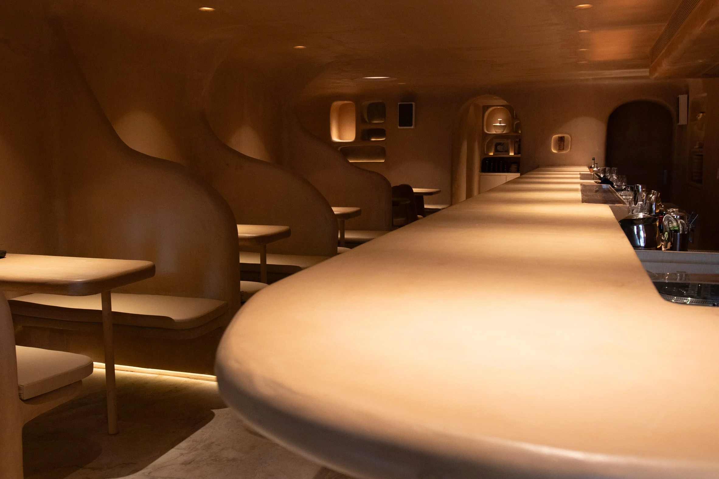 Illuminated bar counter and tables